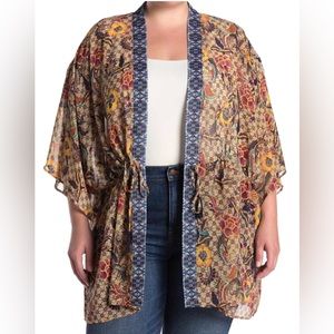 New Anthropologie Sheer Printed Cardigan Tie Closure OS Plus